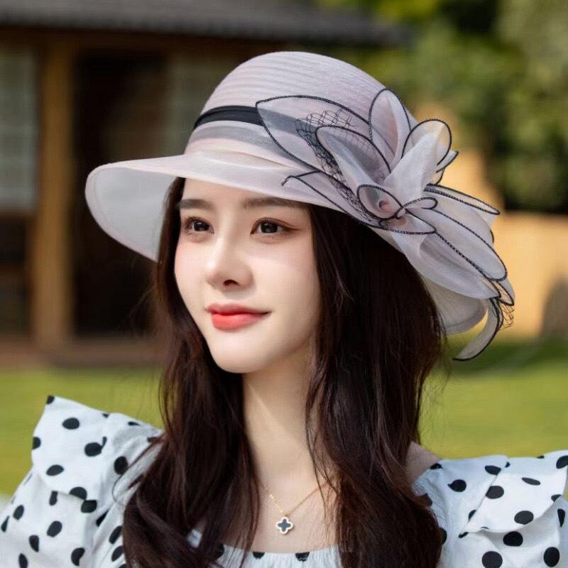 

Элегантная женская шляпа от солнца из органзы с цветочными акцентами - дышащая, с защитой от УФ-излучения, для путешествий на свежем воздухе, летняя, женская, элегантная, шляпа от солнца One Size серый