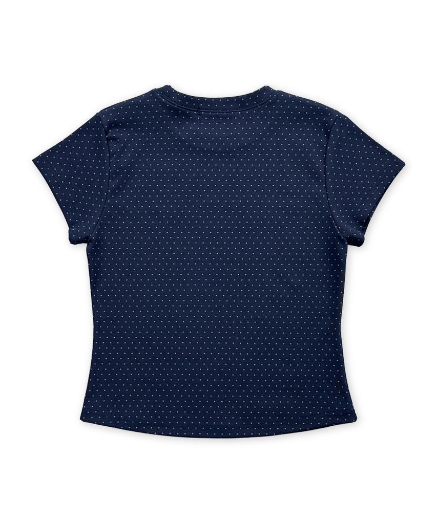 Damiswi Flower Symbol Polka Dot Short Sleeve T-Shirt_Navy