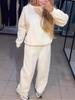 2024 Women's Casual Round Neck Long Sleeve Hot Drilled Drawstring Two-Piece Set for Autumn/Winter