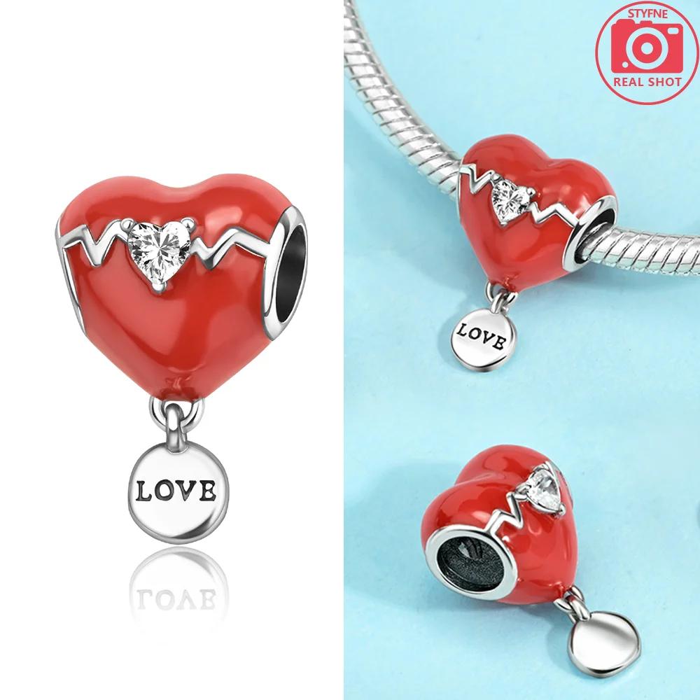 Anniversary Sweet Copper Heart-Shaped Round Love Beads Charms Fit Diy Original Bracelet For Women Diy Fine Jewelry Making