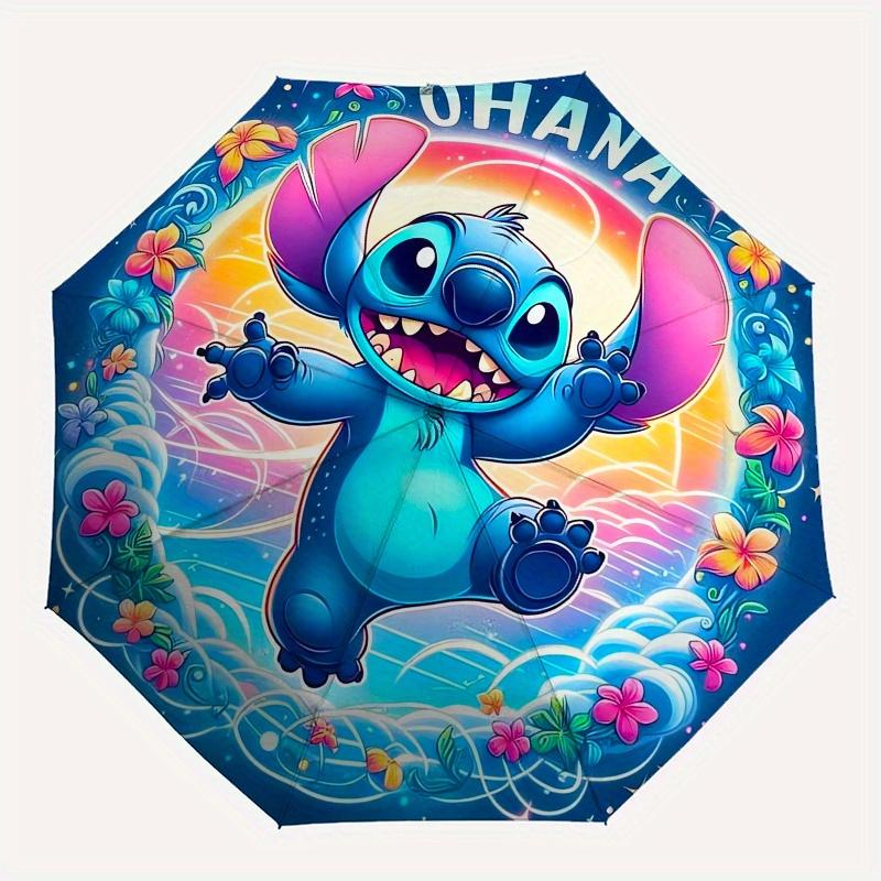 Stitch,Ohana Themed folding umbrella, the best choice for gift giving, 8 ribs, casual, durable, lightweight and portable travel umbrella, su