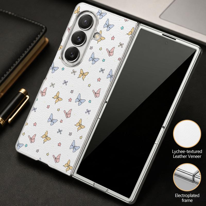 Fantastic Butterfly Print Case For Samsung Z Flip 8 7 6 5 Luxury Plating Leather Skin Folding Phone Cover For Galaxy Z Flip8 Flip7 Flip6
