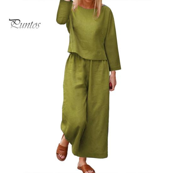 2 Pcs/Set Fall Spring Women Top Pants Set Long Sleeves Round Neck T-shirt Elastic Waist Trousers with Side Pockets OL Commuting Sport Pantsuit Outfit