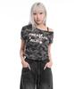 CREAM SODA LAB Camo Side Shirring One-Shoulder Crop Short Sleeve T-Shirt Gray