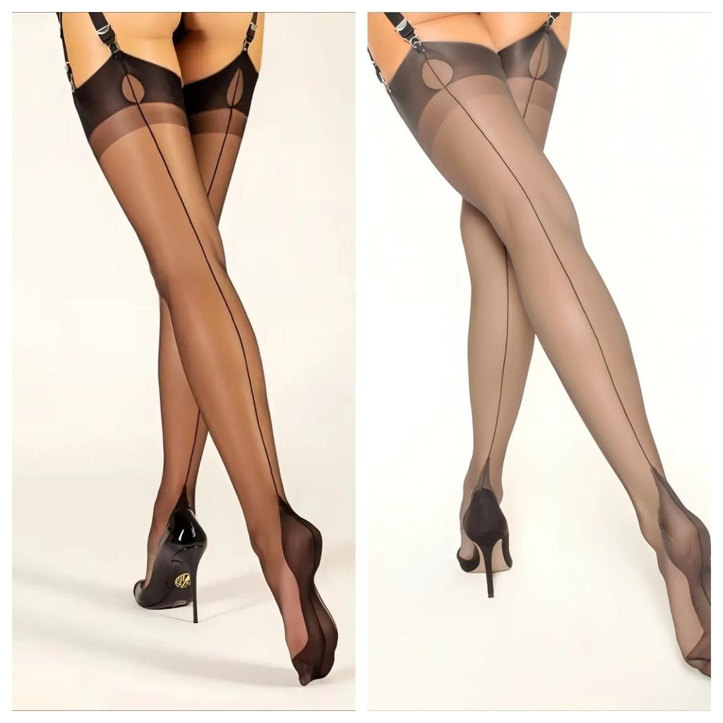 Luxusní polyamidové punčochy nad stehna pro ženy, 80 % polyamidu, 8 denierů, jednobarevné, pletené, se zadním švem, elegantní a sexy