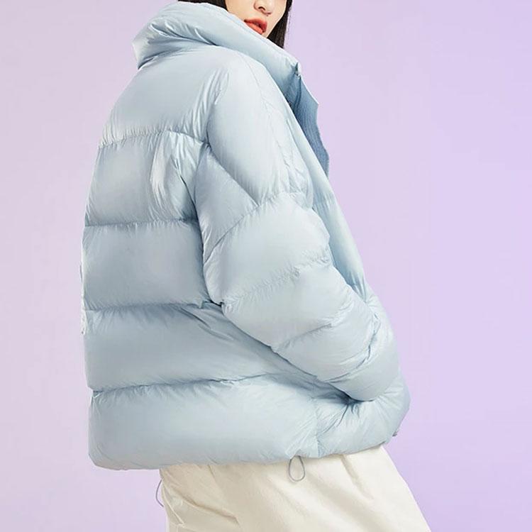 Li Ning Sports Fashion Series Solid Color Warm Stand Collar Short Down Jacket Women Jacket Blue AYMR506-3