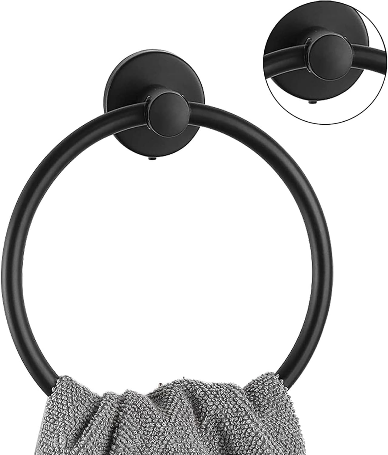 

Wall Mounted Round Hand Towel Holder, Stainless Steel Matte Black Towel Ring, Bath Towel Holder Hangers for Bathroom, Kitchen