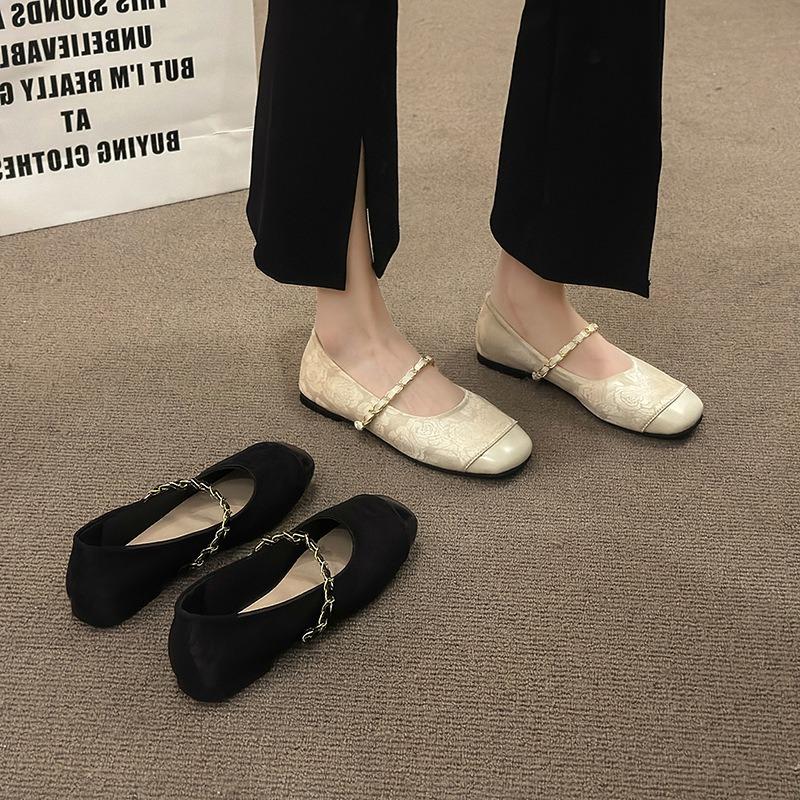 Bring Mary Jane low-heeled women's shoes thick-heeled single shoes women's new one-word square head shallow mouth temperament commute