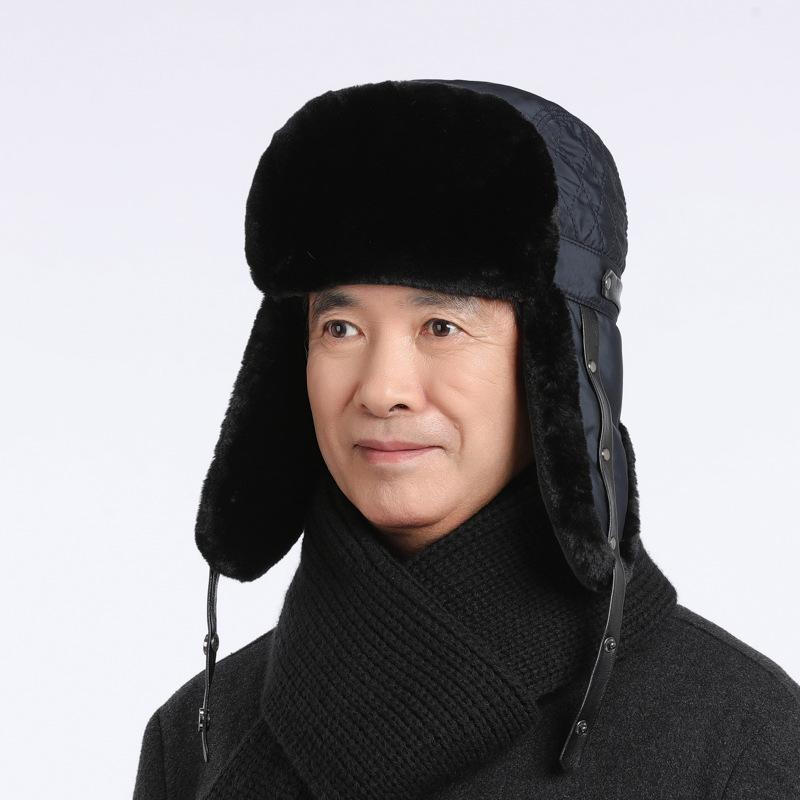 

Теплая шапка для мужчин среднего возраста, ветрозащитная шапка-бомбер, зимняя толстая хлопковая шапка, утепленная шапка для верховой езды темно-синий