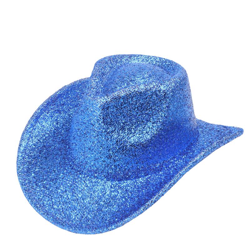 

Unisex Gold & Silver Sequin Cowboy Hat - Trendy Wide-Brim Jazz Hat for Stage, Party & Formal Wear M (56-58cm) синий