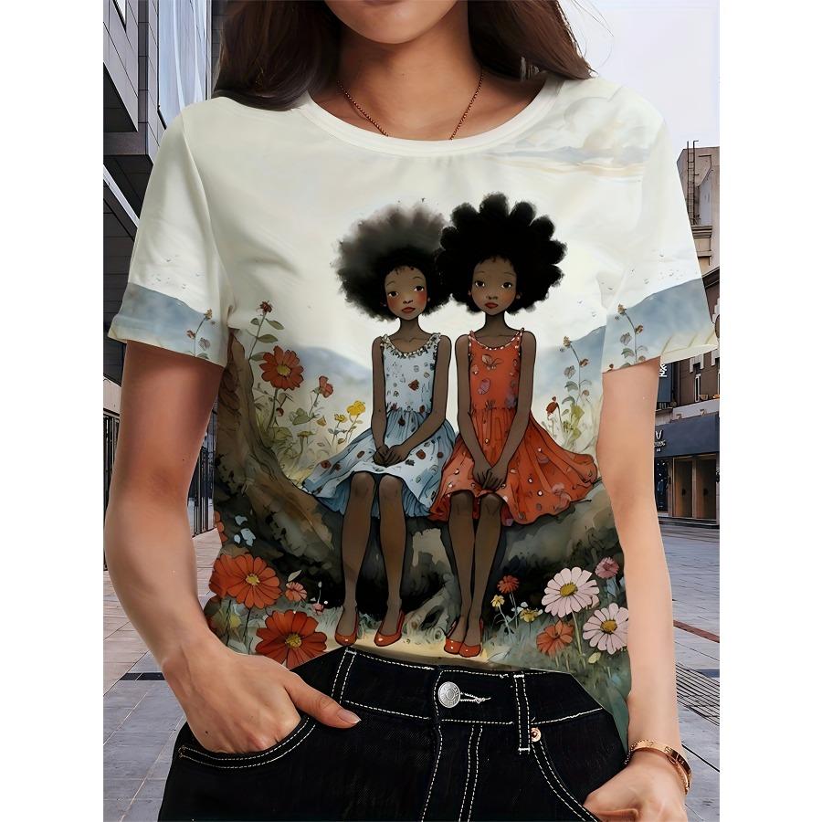 New Harajuku style summer short-sleeved digital print 3D think series printed crew neck top S