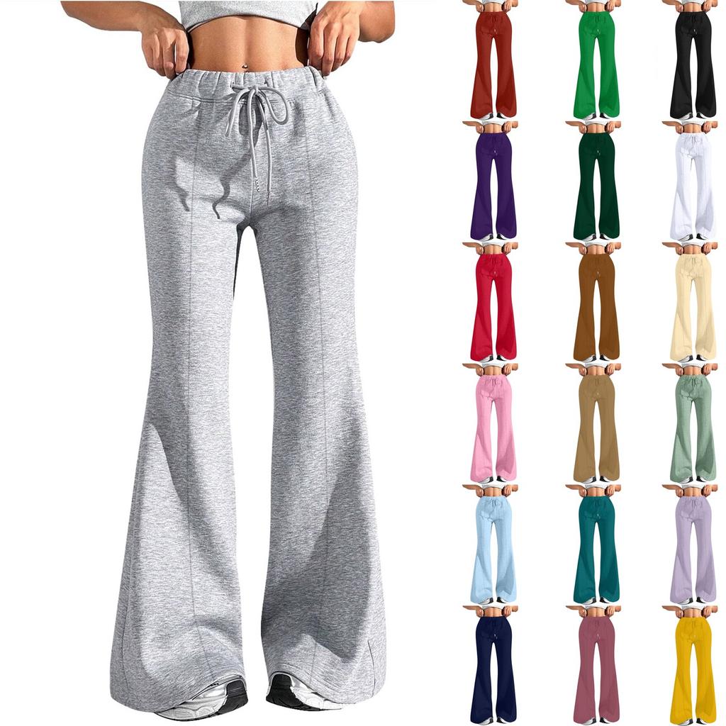 Ladies Fashion Loose Draw String Waist Solid Color Cargo Pants Leisure Flares