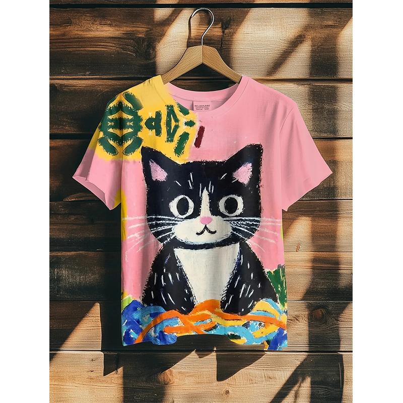 

Мужская футболка с 3D принтом кота-тяжеловеса, забавный мультяшный принт, футболка с короткими рукавами, повседневная одежда, графические модные повседневные футболки с круглым вырезом, топы 160