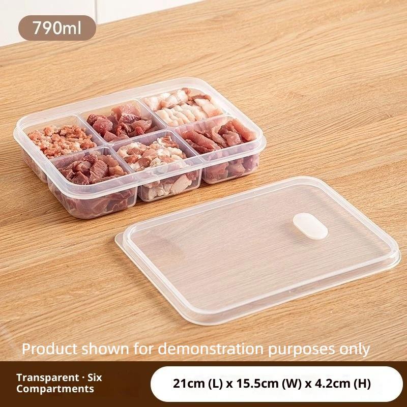 Refrigerator Storage Box Packed Meal Crisper Food Grade Sealed Food Frozen Meat 2/4/6 Compartment Refrigerated Storage Box