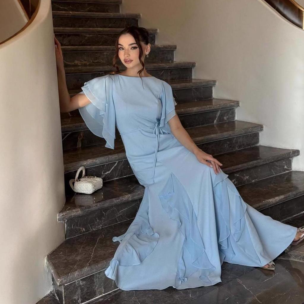 European-American 2025 Summer Women's A-Line Dress with Lace Ruffles and French Pleats