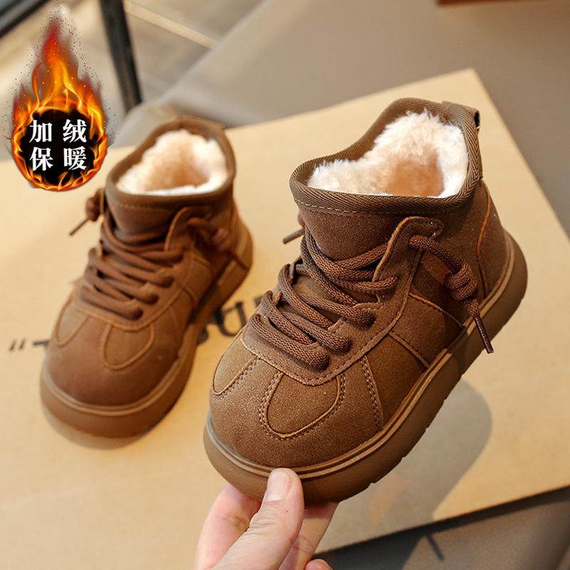 Boys' snow boots, new winter model, fleece-lined, non-slip, children's large cotton shoes, boys' warm short cotton boots for the Northeast