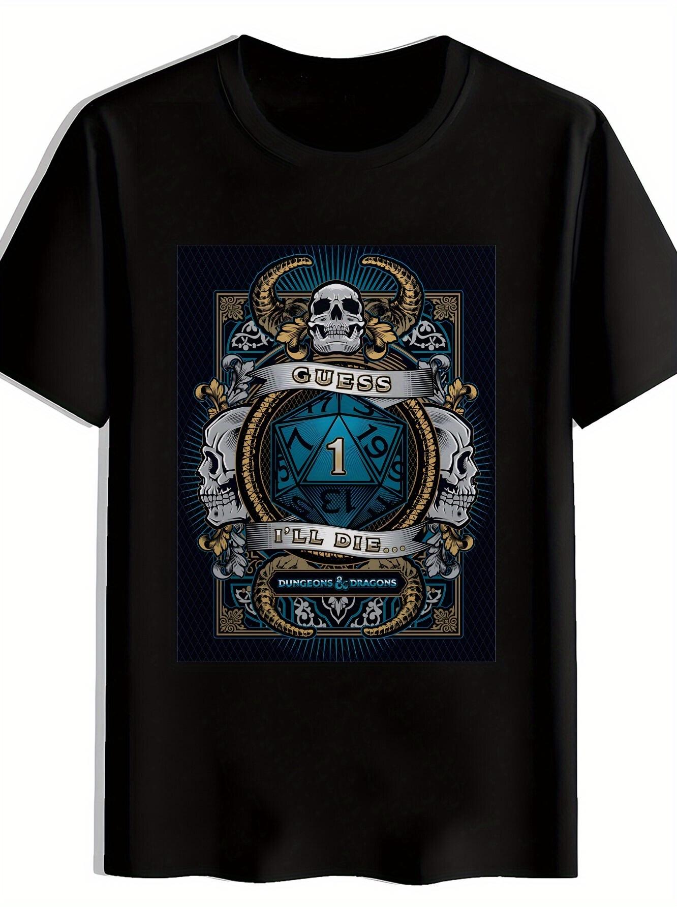 Black I ll Die 4 U Graphic T-shirt - Skull & Dungeons & Dragons Design S