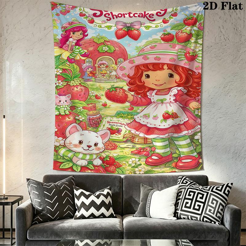 Erdbeer-Shortcake Wandbehang Bedruckter Stoffdecke Dekorative Wandteppiche für Schlafzimmer Wohnzimmer Heimdekoration