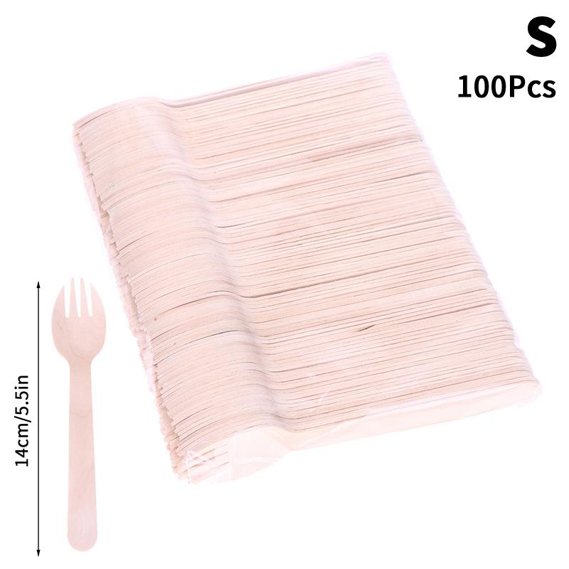 100 Pcs Disposable Wooden Cutlery Forks/Spoons/Cutters Knife Party Supplies Kitchen Utensil Dessert Tableware Packing Set