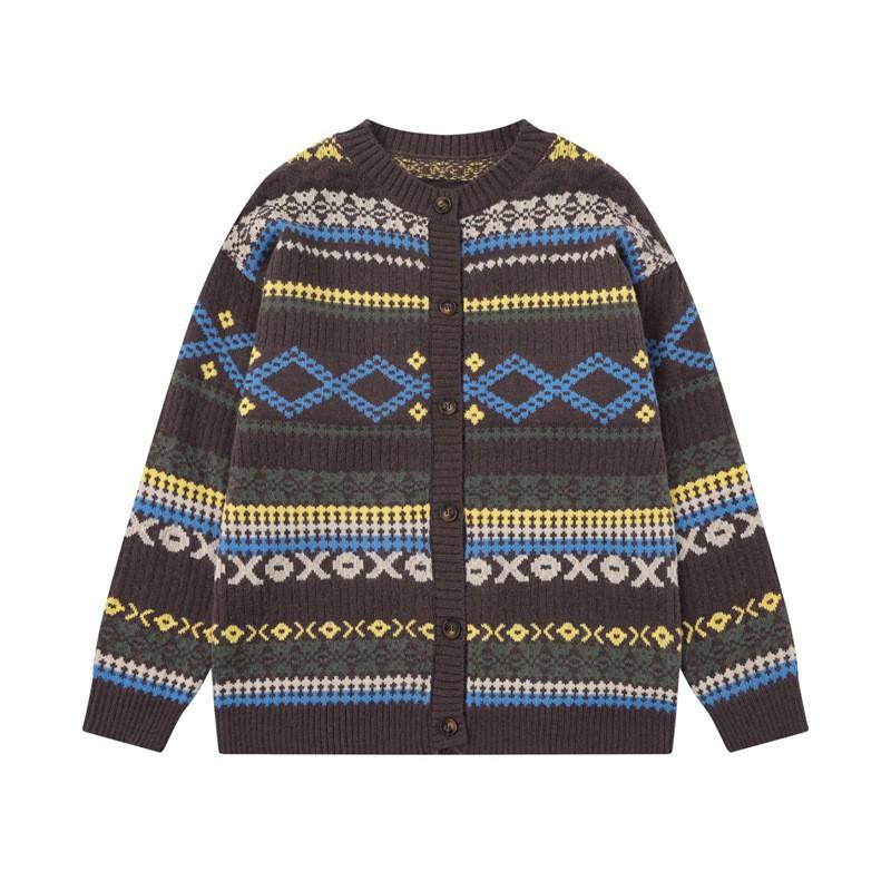 Oversized Fair Isle Knit Sweater Men Women Winter Warm Loose Fit Casual Crewneck Pullover