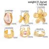 Salircon 6Pcs/Set Exquisite Inlaid Rhinestones Flower Opening Rings Women Pink Imitation Pearl Stackable Knuckle Ring Jewelry