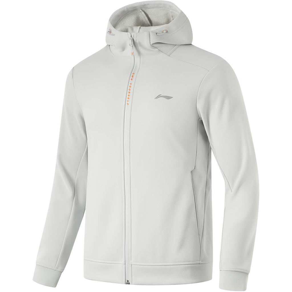 Li-Ning Knitted Solid Color Warm Fleece Hooded Zip-Up Sweatshirt Men tops Water-Droplet-Gray AWDU577-6