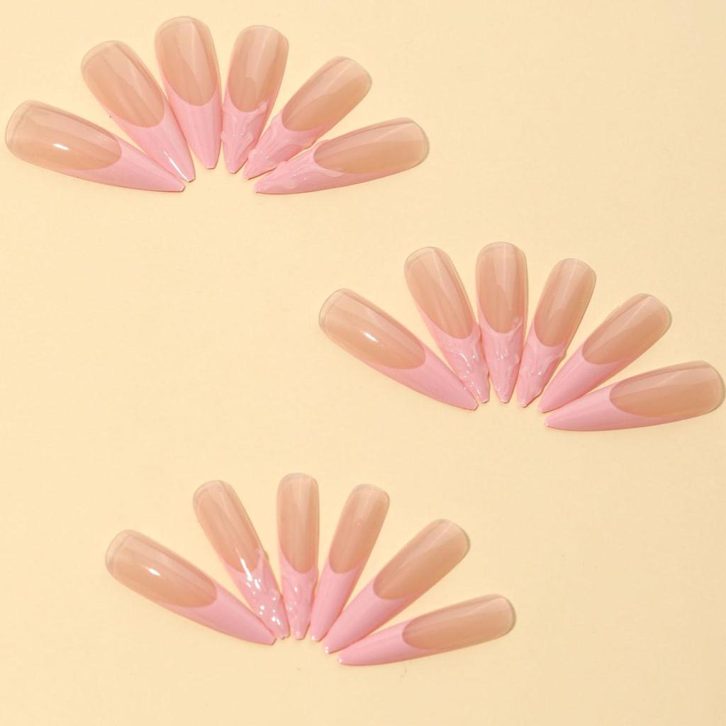 Pink Almond French Tip Stiletto False Nails - Wearable Manicure Series