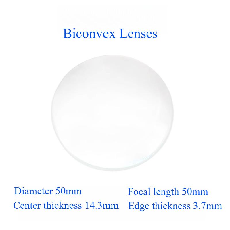1PC 50mm Double Convex Lens Focal Length 50/100/200/300mm K9 Optical Glass Convex Lenes Magnifying Glass Biconvex Lens