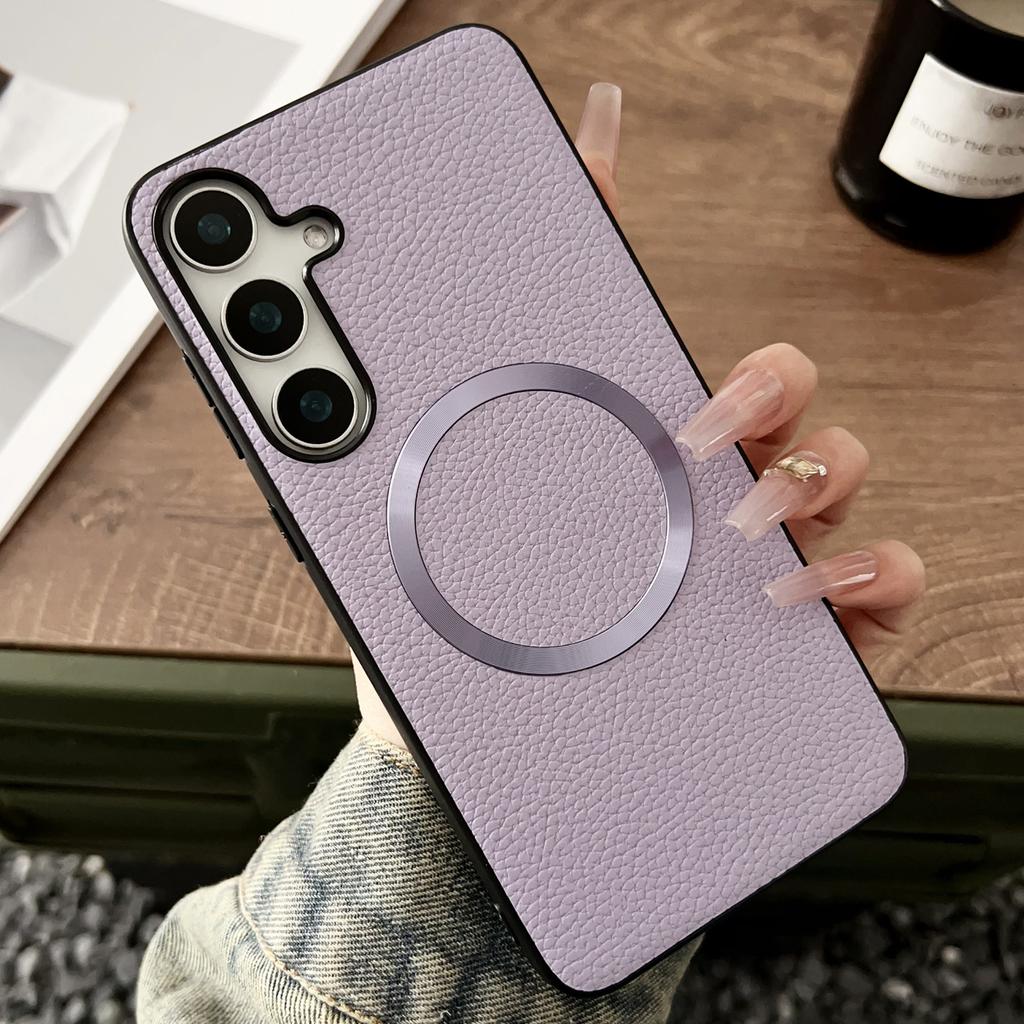 For Samsung Galaxy S25+ Case Compatible with MagSafe PU Leather+TPU Phone Back Cover