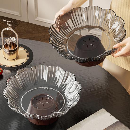 Vintage Petal Fruit Bowl Large Capacity Plastic Serving Tray for Snacks Nuts Candy Transparent Fruit Dish for Living Room Coffee