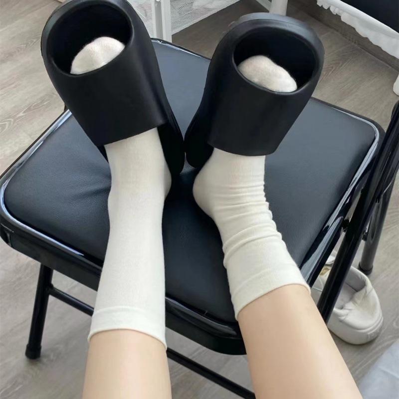 Xiaohongshu Loose Socks Confinement Socks Medium Cotton Socks Summer Thin Trendy Black And White Solid Color Stacked Socks