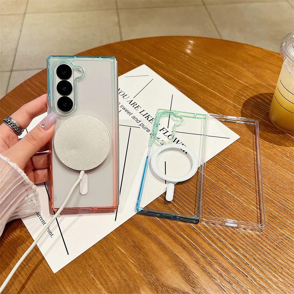 Gradient Clear Acrylic Magnetic Phone Case for Samsung Z Fold 7 6 5 4 3 5G Fold7 Magsafe Wireless Charging Protective Cover
