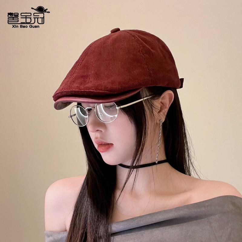 Retro Corduroy Painter Hat Spring and Autumn Versatile Fashion Show Small Face Forward Hat Advanced Sense Beret