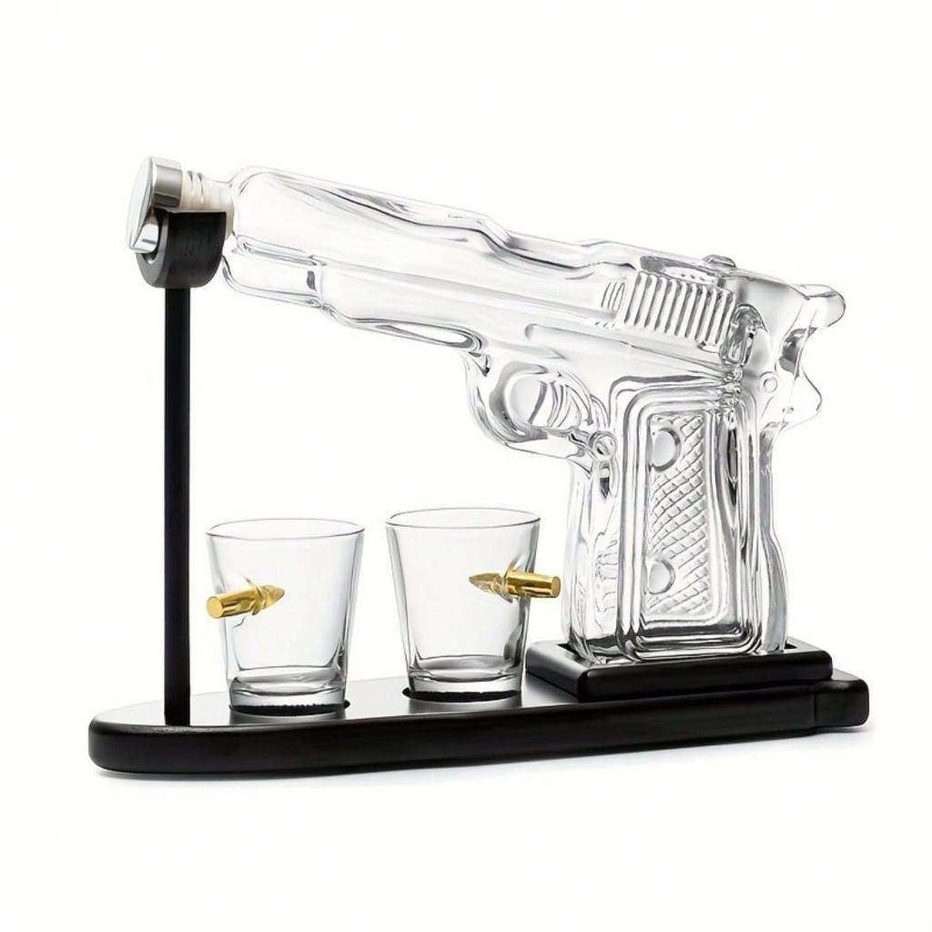 1set, Men's Whiskey Wake Up Set, 8.5oz Whiskey Wake Up Set, Comes with Two 1.7oz Glass Glasses and Wooden Stand