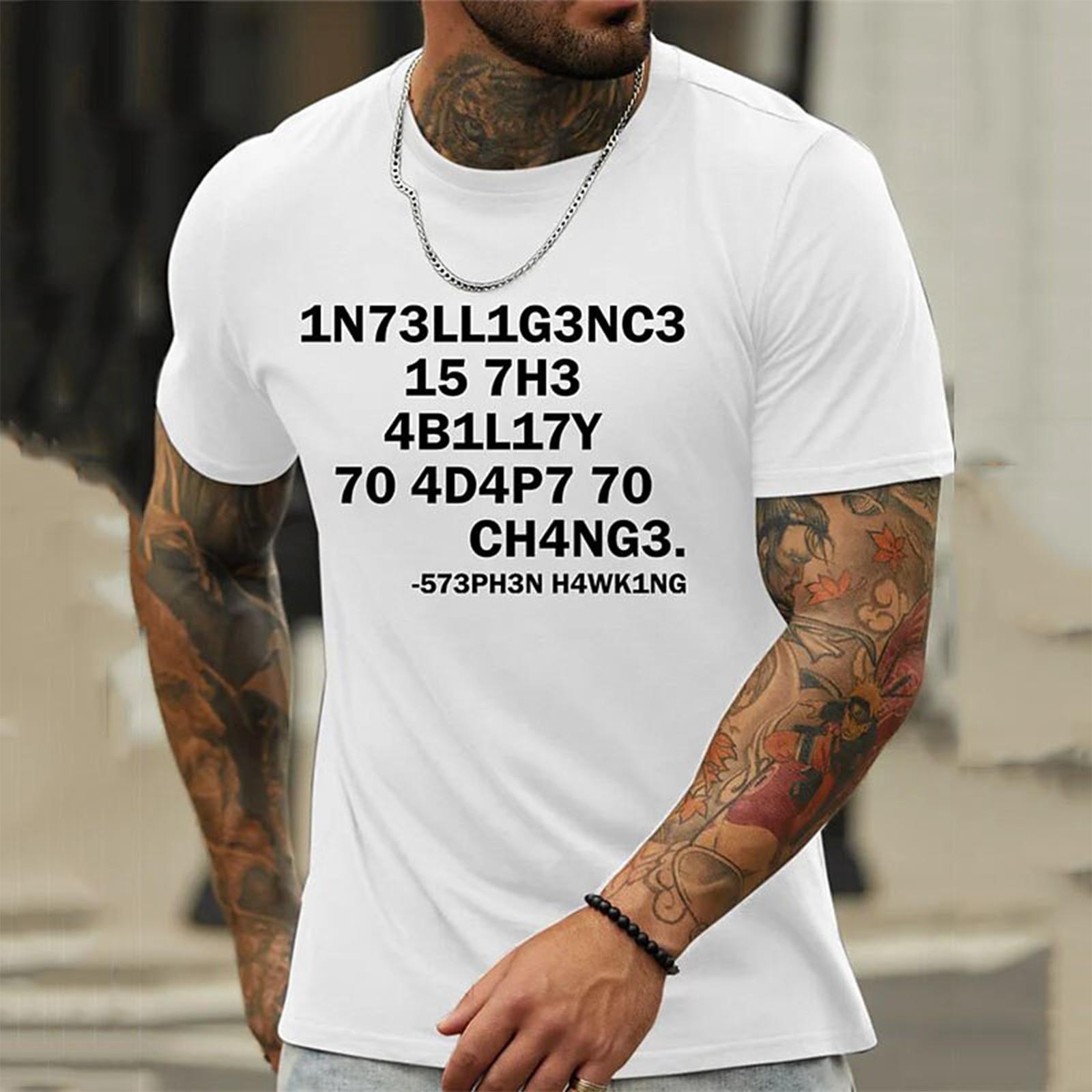 

Чоловіча футболка Графічний текст 3D-друк Вуличний повсякденний одяг з короткими рукавами та принтами Базовий S білий