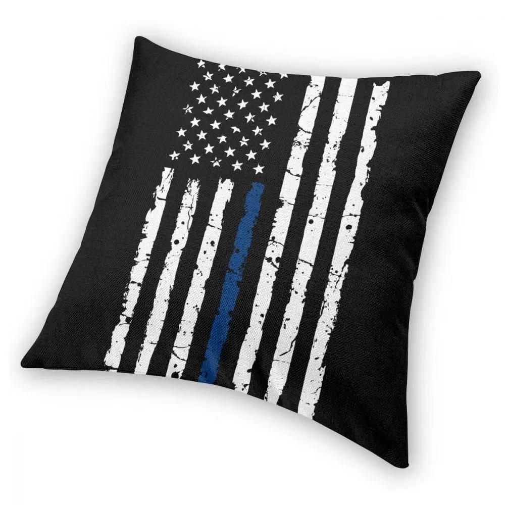Blue Line USA Flag Square Pillow Case Decorative Pillow America American United States Novelty Cushion Covers