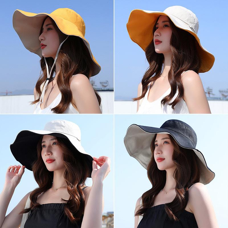 Solid Color Oversized Eaves Bucket Hat Women's Summer Versatile Sunscreen Visor Double-sided Outdoor Fashion Foldable Hat