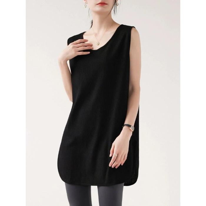 Women S Summer Loose Longline Waffle Camisole Top Plus Size Sleeveless M