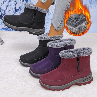 Rutschfeste Wasserdichte Schneestiefel Damen Winter Warm Verdicken Plüsch Stiefeletten Frau Reißverschluss Plateau Baumwollgepolsterte Schuhe 36-43