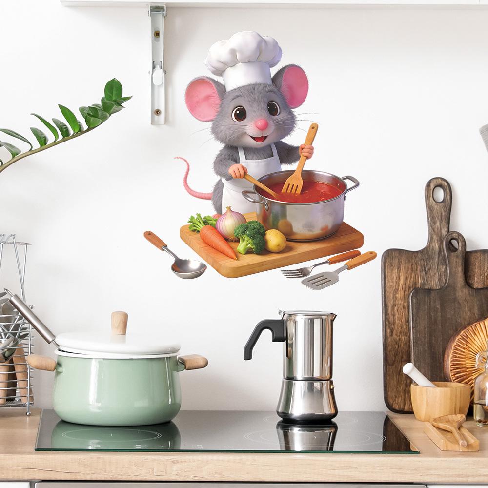 Cartoon Little Mouse Cooking Kitchen Restaurant Home Decoration Beautification Stickers