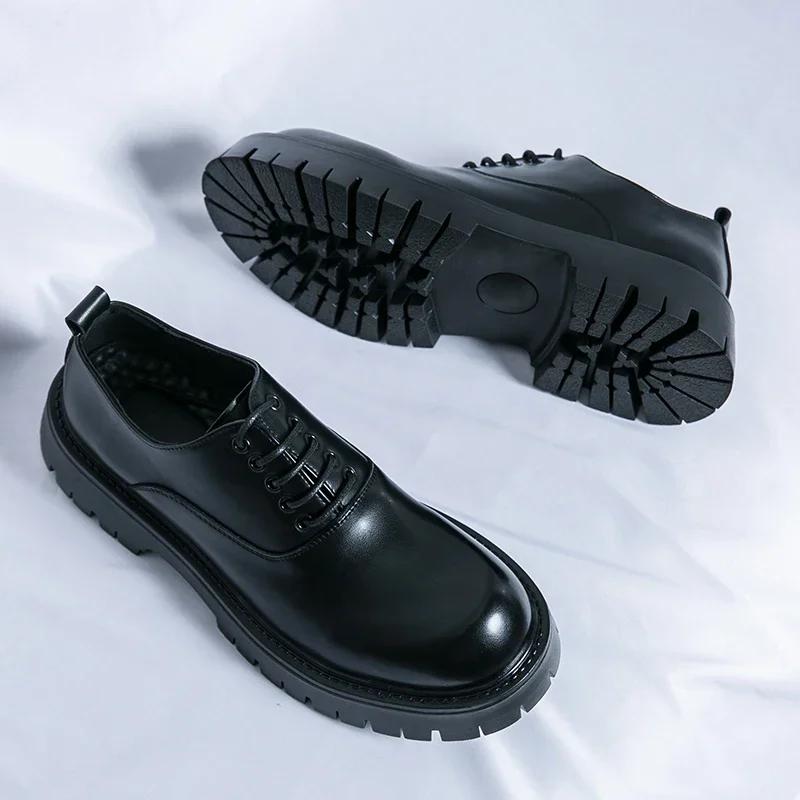 Men Derby Shoes PU Lace Up Thick Sole Business Dress Shoes Round Toe Comfortable and Anti Slip Classic Men Shoes