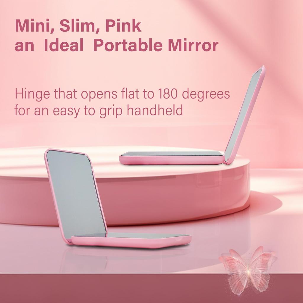 SNOWFLAKES Light - 1X/3X Pink Mini Hand Mini Magnifying, Compact Travel Makeup Mirror with Handheld LED Mirror for Purse - Perfect for Gift.