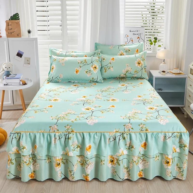 1pc Bedspread Bedroom Fitted Sheet Cover Soft Non-Slip King Queen Bed Skirt Wedding Bedskirt No Pillowcase For Four Seasons