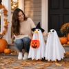 Halloween Porch Goose Ghost Costume with Pumpkin Bucket Accessory Lightweight Fabric and Adjustable Fit for Outdoor Decoration and Festive Display