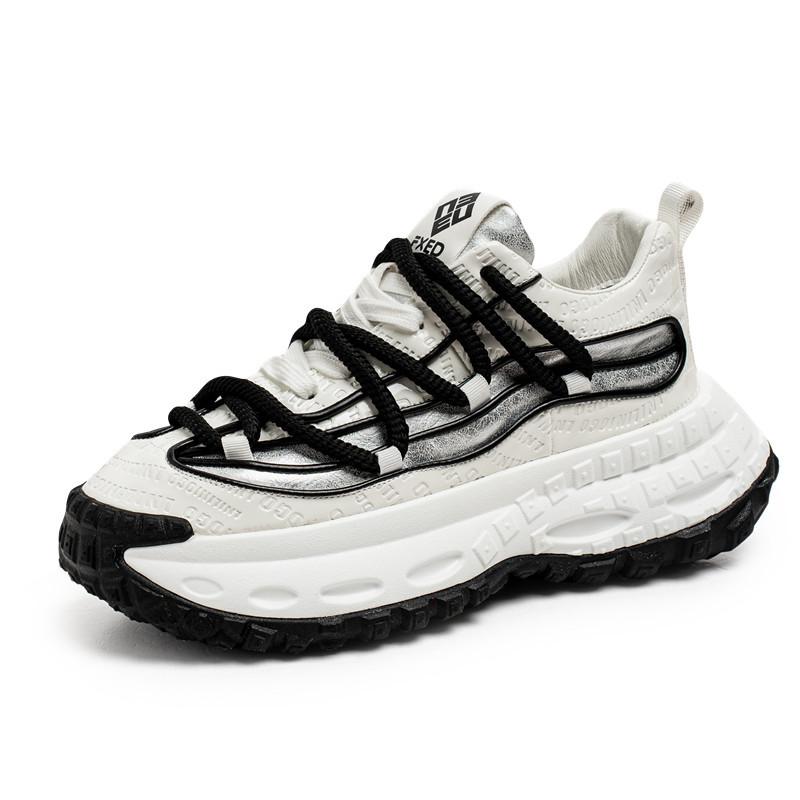 Spring and Autumn Leather Surface Heightening Sports Casual Shoes New Men's Adolescent Personality Thick-soled Lace-up Dad Trendy Shoes Men