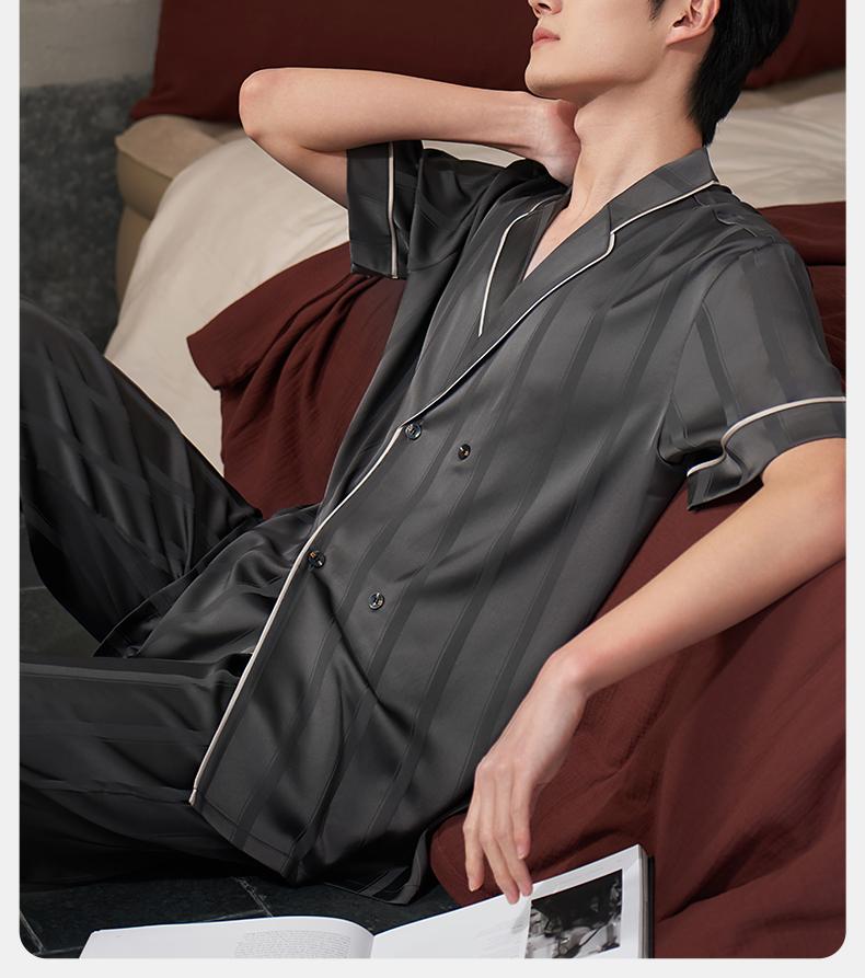 New Chinese Style Sleepwear Men's Summer Ice Silk Short Sleeved Pants Simulation Silk Double Breasted Plus Size Home Suit Set