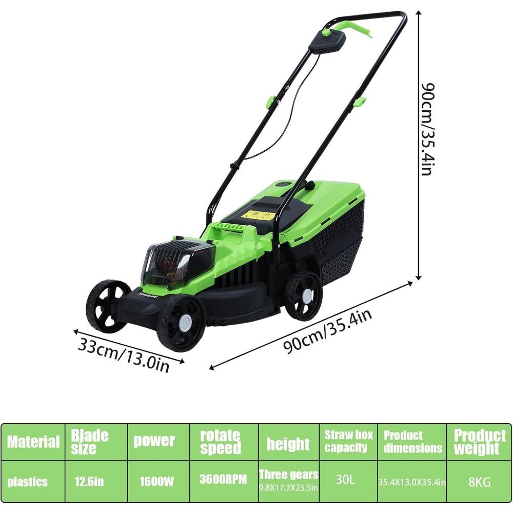 Electric Walk-Behind Lawn Mowers, 1600W Powerful Electric Self Propelled Lawn Mower, Cordless Push Lawn Mower with Upgraded