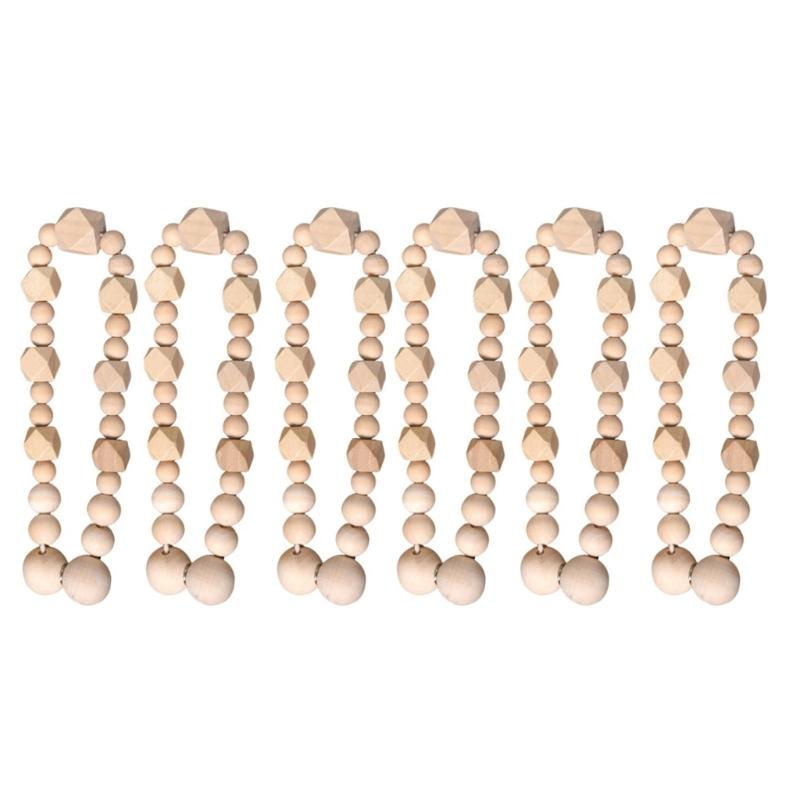 

Vintage Curtain Tie Backs with Wood Beads 6 Pack Magnetic Holders Window Drape Holdback Clasps for Home Bedroom Decors
