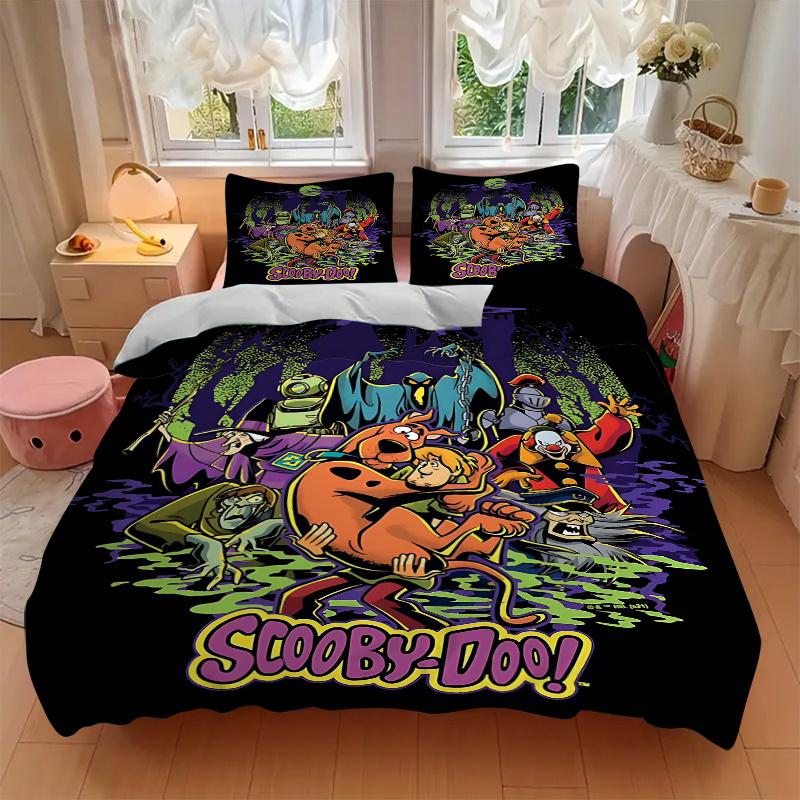 3pcs Mystery in the Haunted Forest Scooby Doo Bedding Set 1 Soft Quilt Cover + 2 Pillowcases, Suitable for All Seasons.H062