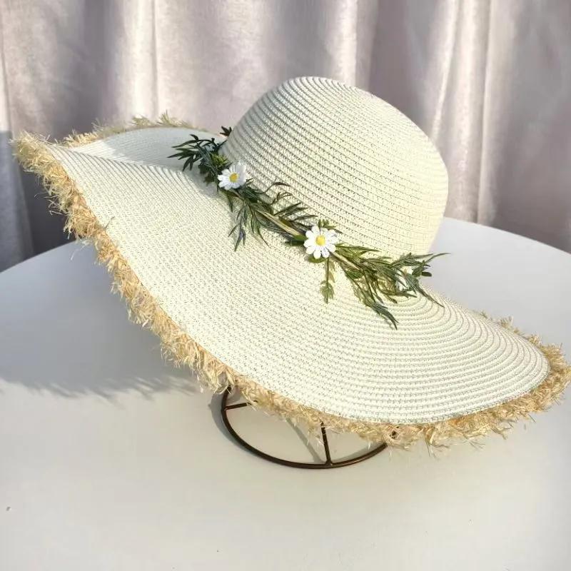 WTEMPO Solid Color Elegant Flowers Sun Hats Women Spring Summer Wide Brim Outdoor Breathable Foldable Beach Sunscreen Hats